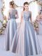 Lovely Silver Empire Lace Quinceanera Dama Dress Lace Up Satin Sleeveless Floor Length
