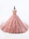 Pink Ball Gowns Scoop Sleeveless Beading and Ruffled Layers Lace Up Little Girl Pageant Gowns Court Train