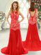 Excellent Scoop Sleeveless Chiffon Homecoming Dress Lace Brush Train Backless