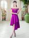 Purple Satin Zipper Prom Dresses Sleeveless Asymmetrical Appliques