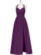 Eggplant Purple Halter Top Zipper Ruching Prom Gown Sleeveless