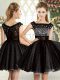 Tulle Square Sleeveless Zipper Beading Prom Gown in Black