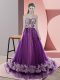 Purple Sweetheart Lace Up Appliques Evening Dress Sweep Train Sleeveless