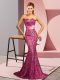Customized Sweetheart Sleeveless Sweep Train Backless Party Dress for Girls Pink Sequined