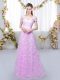 Lilac Cap Sleeves Floor Length Appliques Lace Up Quinceanera Court Dresses