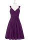 Straps Sleeveless Dress for Prom Mini Length Ruching Purple Chiffon