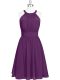 Lovely Purple Chiffon Zipper Halter Top Sleeveless Mini Length Prom Party Dress Ruching