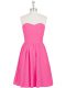 Hot Pink Sleeveless Chiffon Zipper Prom Gown for Prom and Party