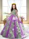 Sleeveless Satin Court Train Backless Little Girl Pageant Dress in Lilac with Appliques