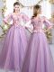 Admirable Lavender Scoop Neckline Appliques Dama Dress for Quinceanera Half Sleeves Zipper