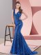 Hot Selling Royal Blue Homecoming Dress Sequined Sweep Train Sleeveless Beading