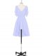 Affordable V-neck Short Sleeves Backless Prom Gown Baby Blue Chiffon