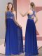 Sweep Train Empire Homecoming Dress Blue High-neck Satin Sleeveless Criss Cross