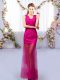 On Sale Fuchsia Tulle Lace Up V-neck Sleeveless Floor Length Quinceanera Court of Honor Dress Lace