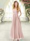 Noble Sleeveless Ankle Length Ruching Criss Cross Homecoming Dress with Pink