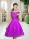 High End Knee Length Purple Dress for Prom Scoop Sleeveless Lace Up
