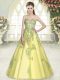 Unique Yellow Green Lace Up Sweetheart Appliques Prom Evening Gown Tulle Sleeveless