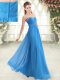 Custom Designed Blue Zipper Prom Dresses Beading Sleeveless Floor Length