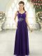 Sophisticated Purple Lace Up Spaghetti Straps Beading and Ruching Chiffon Sleeveless