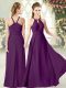 Amazing Floor Length Purple Evening Dress Halter Top Sleeveless Zipper
