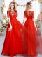 Graceful Empire Quinceanera Dama Dress Red Scoop Tulle Short Sleeves Floor Length Zipper  Graceful Empire Quinceanera Dama Dress Red Scoop Tulle Short Sleeves Floor Length Zipper