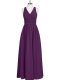 Dazzling V-neck Sleeveless Prom Dresses Floor Length Ruching Eggplant Purple Chiffon