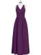 Dazzling V-neck Sleeveless Prom Dresses Floor Length Ruching Eggplant Purple Chiffon