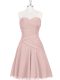 Pink Zipper Dress for Prom Sleeveless Mini Length Ruching and Pleated
