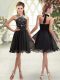 On Sale Black Prom Gown Prom and Party with Beading Halter Top Sleeveless Lace Up