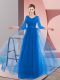 Floor Length Lace Up Party Dress for Toddlers Blue for Prom and Party with Beading