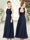 Black Sleeveless Ankle Length Ruching Zipper Prom Evening Gown