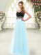 Light Blue Zipper Prom Dresses Appliques Sleeveless Floor Length