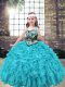 Latest Straps Sleeveless Organza Child Pageant Dress Embroidery and Ruffles Lace Up