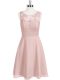 Sleeveless Mini Length Lace Clasp Handle Evening Dress with Baby Pink