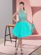 Perfect Halter Top Sleeveless Backless Prom Party Dress Turquoise Organza