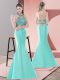 Halter Top Sleeveless Sweep Train Backless Prom Dress Blue and Apple Green Satin