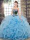 Latest Baby Blue Sleeveless Sweep Train Embroidery Quinceanera Dresses
