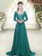 Glorious Green Long Sleeves Sweep Train Beading and Lace Prom Dress  Glorious Green Long Sleeves Sweep Train Beading and Lace Prom Dress