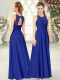 Super Sleeveless Floor Length Lace Backless Prom Evening Gown with Royal Blue