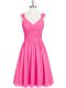 Pink Sleeveless Mini Length Ruching Zipper Prom Dress