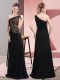 Floor Length Black Prom Dresses One Shoulder Sleeveless Side Zipper