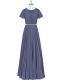 Sophisticated Floor Length Zipper Dress for Prom Blue for Prom and Party and Military Ball with Beading and Pleated