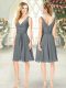 Grey Dress for Prom Prom and Party with Ruching V-neck Sleeveless Zipper