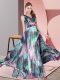 Dramatic V-neck Sleeveless Printed Prom Gown Pattern Lace Up