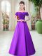 Dynamic Short Sleeves Floor Length Belt Lace Up Party Dress for Toddlers with Purple
