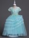 Cute Aqua Blue Flower Girl Dresses for Less Wedding Party with Appliques Spaghetti Straps Sleeveless Zipper