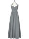 Customized Sleeveless Floor Length Ruching Zipper Prom Gown with Grey