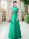 Luxurious Cap Sleeves Lace Up Floor Length Appliques Prom Party Dress