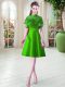 Satin High-neck Cap Sleeves Lace Up Ruffled Layers Prom Gown in Green