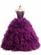 Floor Length Purple 15th Birthday Dress Organza Sleeveless Beading and Ruffles